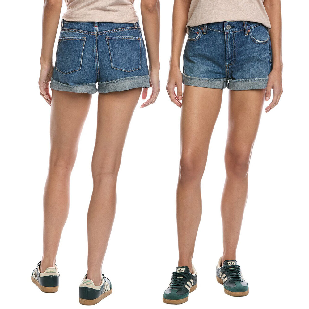 Alice + Olivia Trish Low-Rise Baggy Denim Shorts Lola Blue Wash Size 25